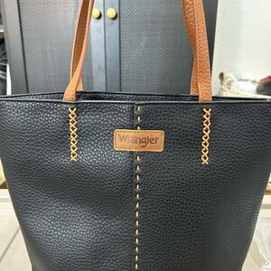 Wrangler Black Tote with Tan Straps